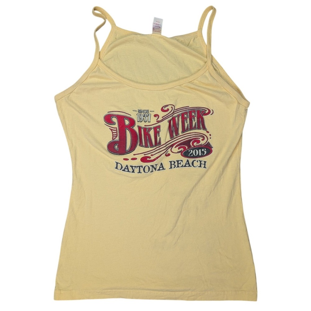 Bike Week 2015‎ Daytona Beach Butter Yellow Spaghetti Strap Graphic Tank Top